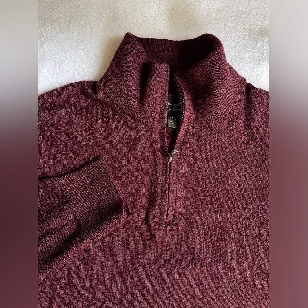 Banana Republic 100% Merino Wool Quarter Zip Men’s Sweater Burgundy Size XL